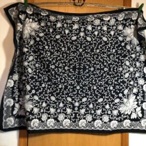 Large Scarf Wrap Shawl Tablecloth Black White Floral Cotton Perfect